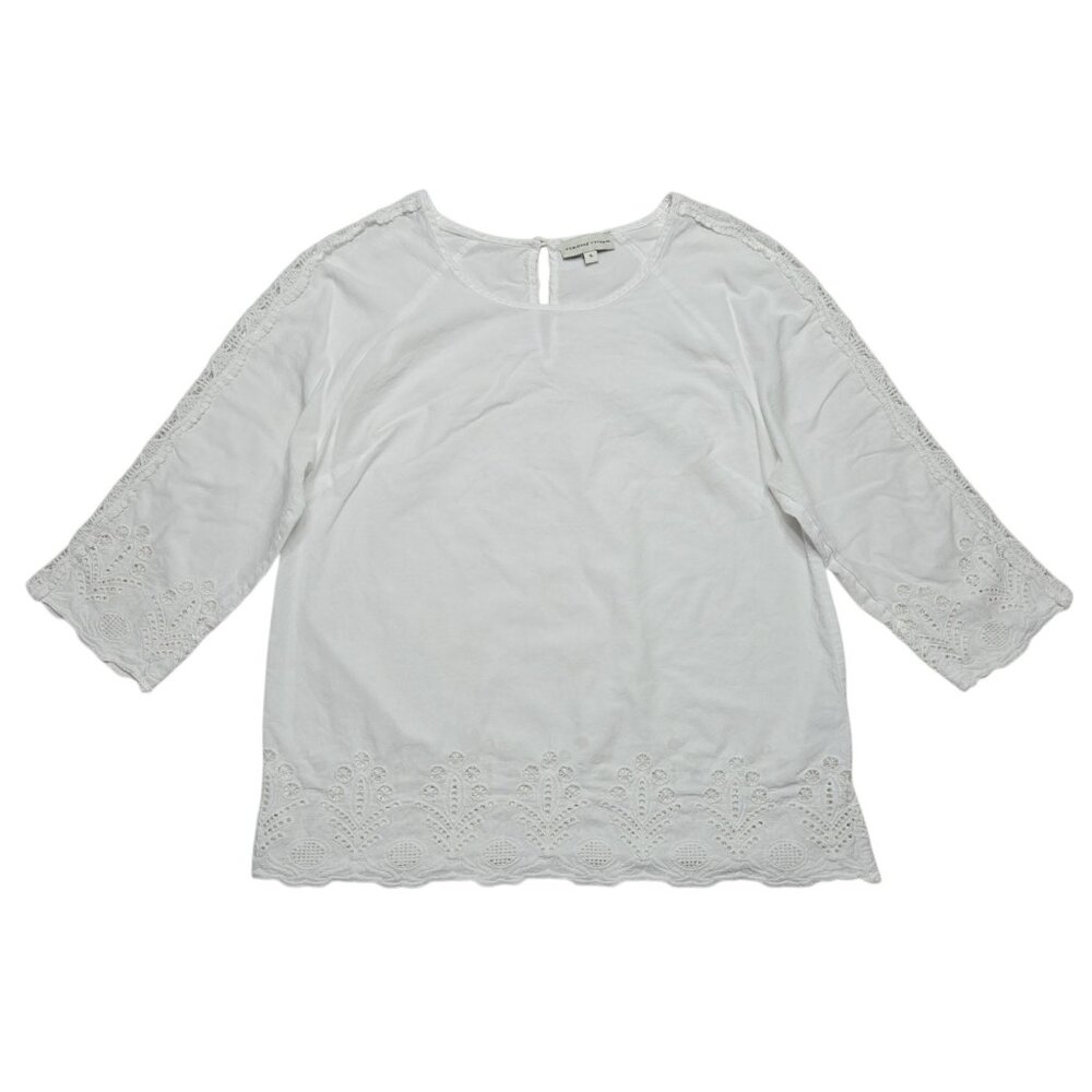 Adrienne Vittadini Blouse Women Small White Cottagecore Eyelet Fairy Peasant Top